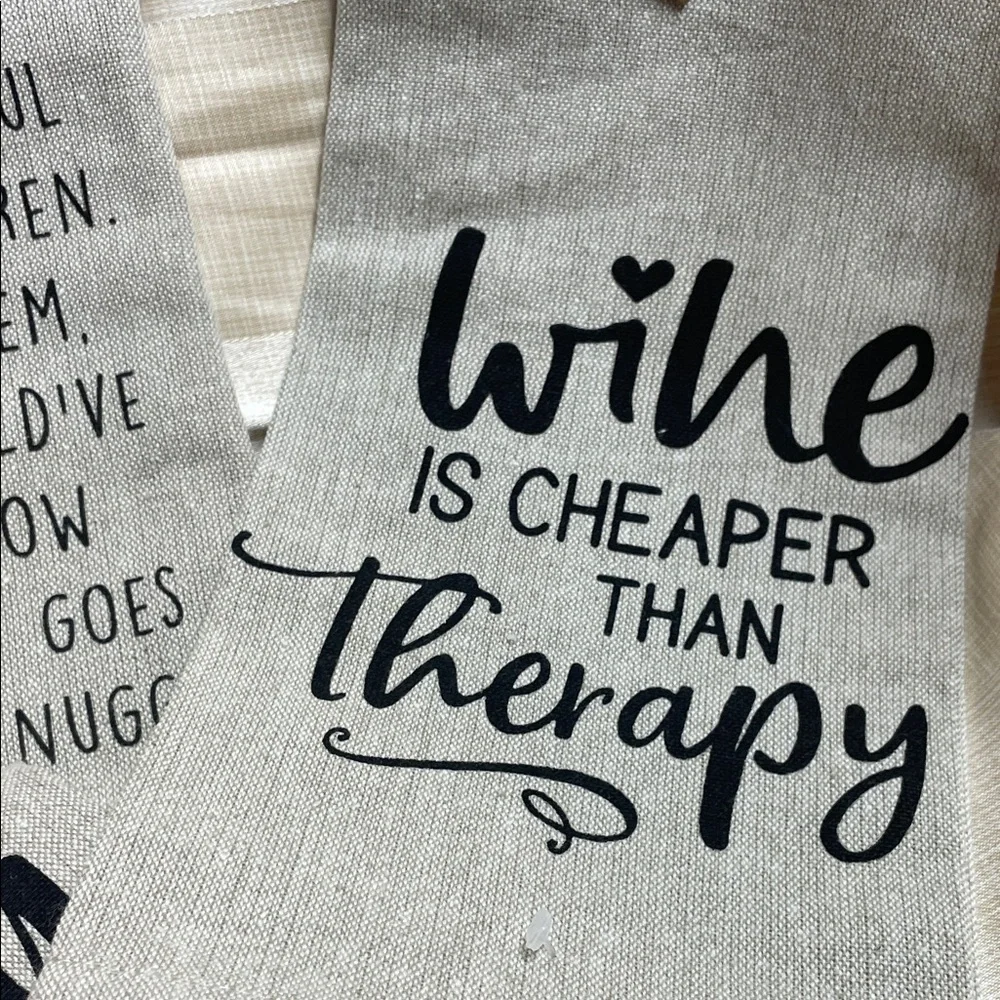Inspirational Kitchen Towel Set - White and Tan Set of Four